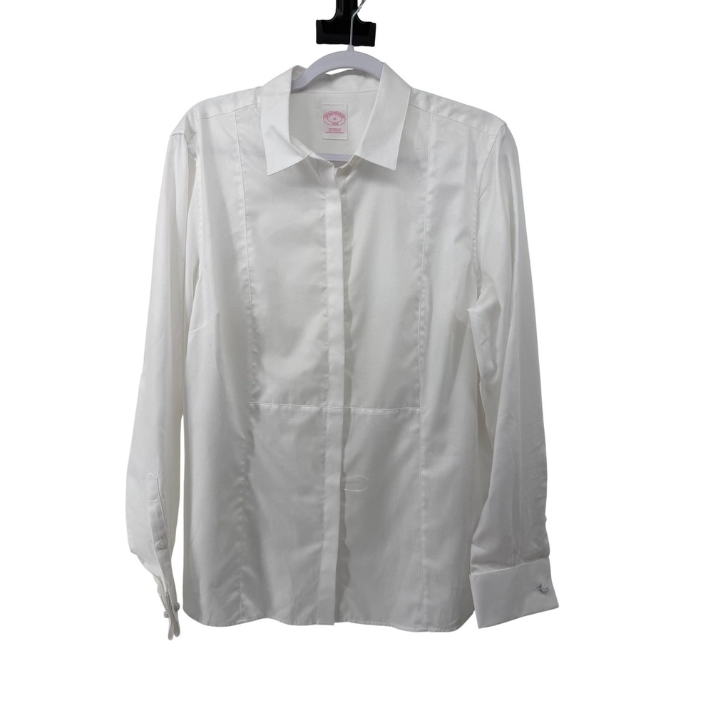 Brooks Brothers 1818 White Tailored Fit Cotton French Cuff Blouse Shirt Size 16